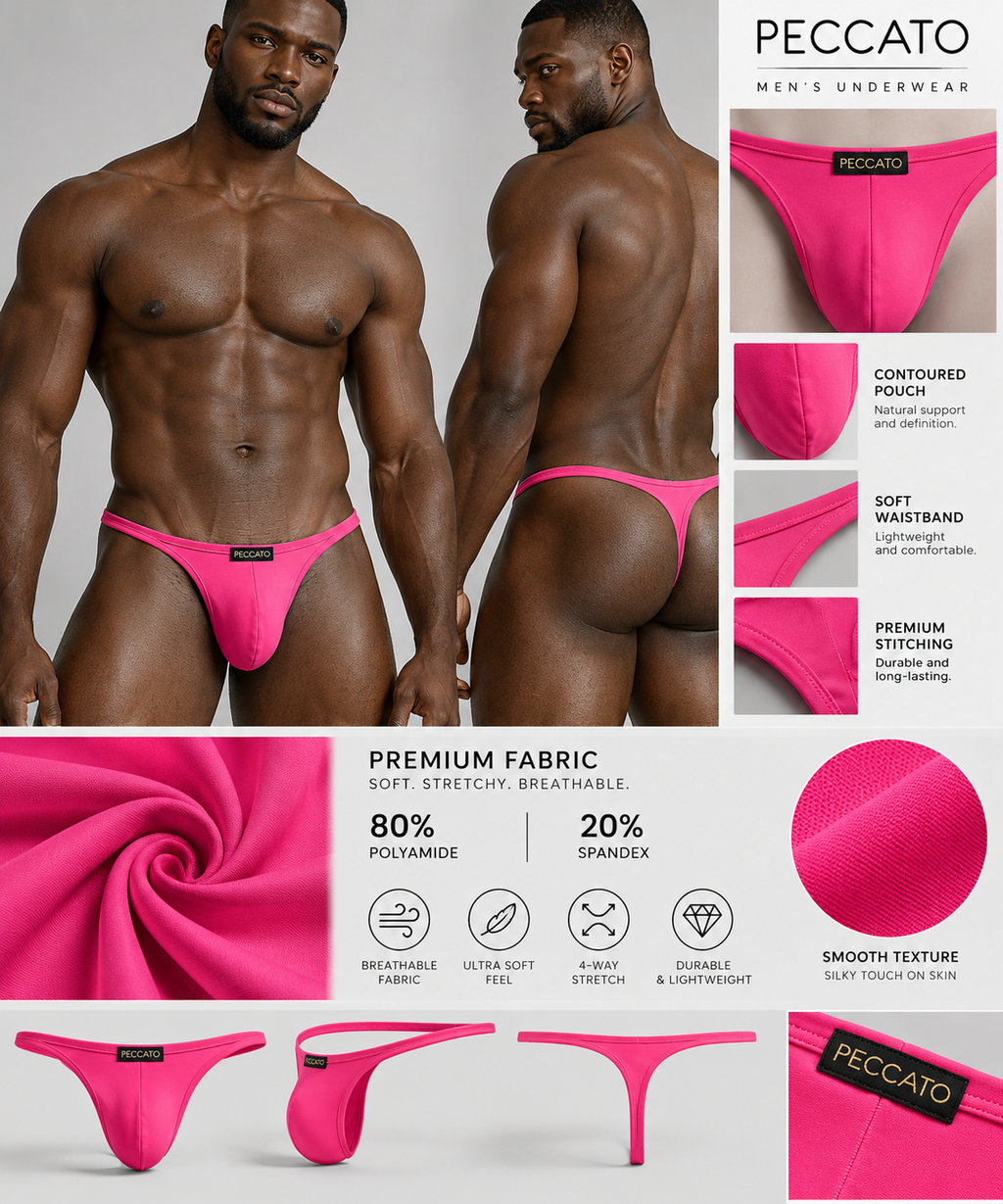 PECCATO MODEL SINNER MEN'S LOW -RISE BIKINI BRIEF THONG BREATHABLE KNITTED UNDERWEAR