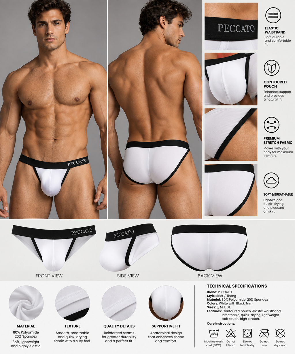 PECCATO SEDUCTIVE Men’s Bikini Brief  low-rise cut Soft elastic waistband